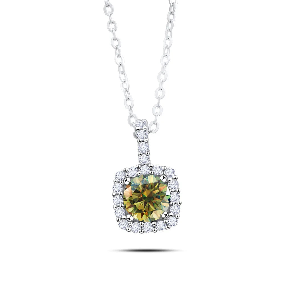 Factory 925 Sterling Silver Square Bezel Set Round Cut 1ct VVS GRA Colored Moissanite Jewelry Trendy Women Necklace Jewellry