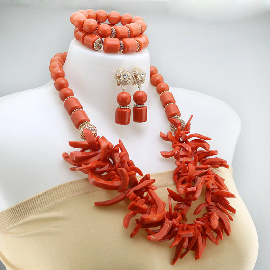 Zhuerrui Elegant Red Coral Beads Design Set Gold Accessories Necklace Sets Exquisite Craftsmanship Suitable for Party CL166