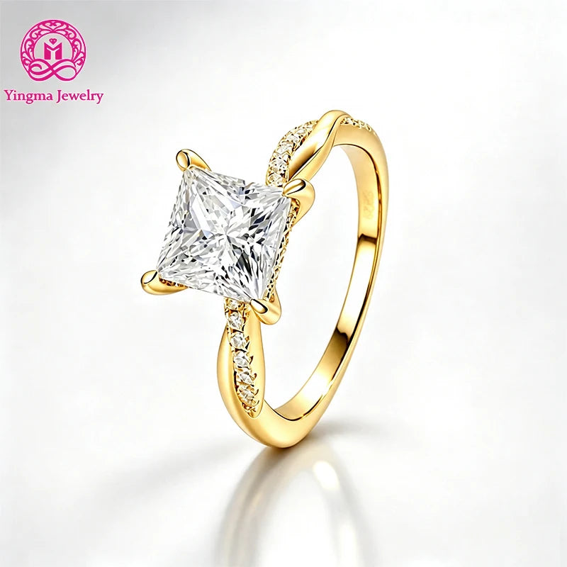 Gioiellieri 2CT D Color VVS2 Majestic Princess Cut Lab Grown Diamond Ring 9K 10K 14K 18K Real Gold PT950 Twisted Paved Women Statement Ring