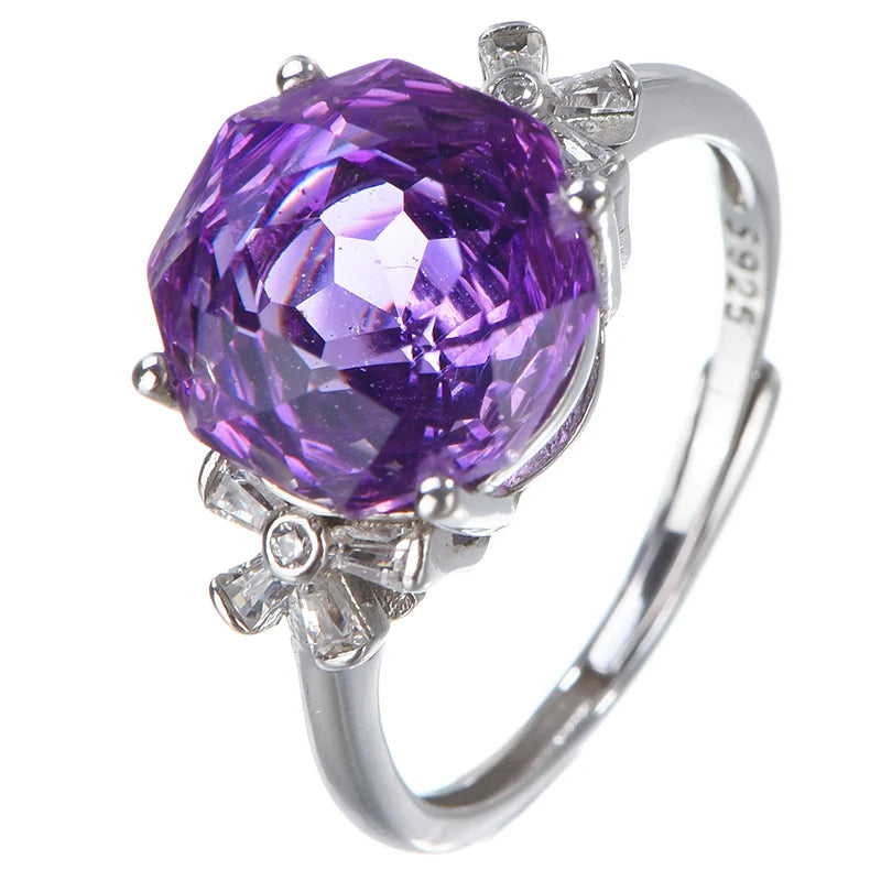 Natural  Amethyst 925 Sterling Silver Engagement Ring Rose Cut Gemstone for Weddings and Partie