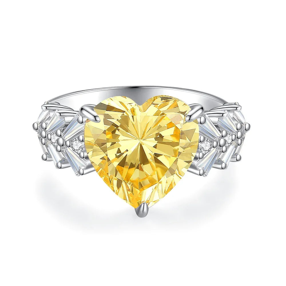 Trendy 925 Sterling Silver 5A 8A Yellow Cubic Zirconia Ring for Women Engagement Promise Bride Rings Customized Jewelry Supplies