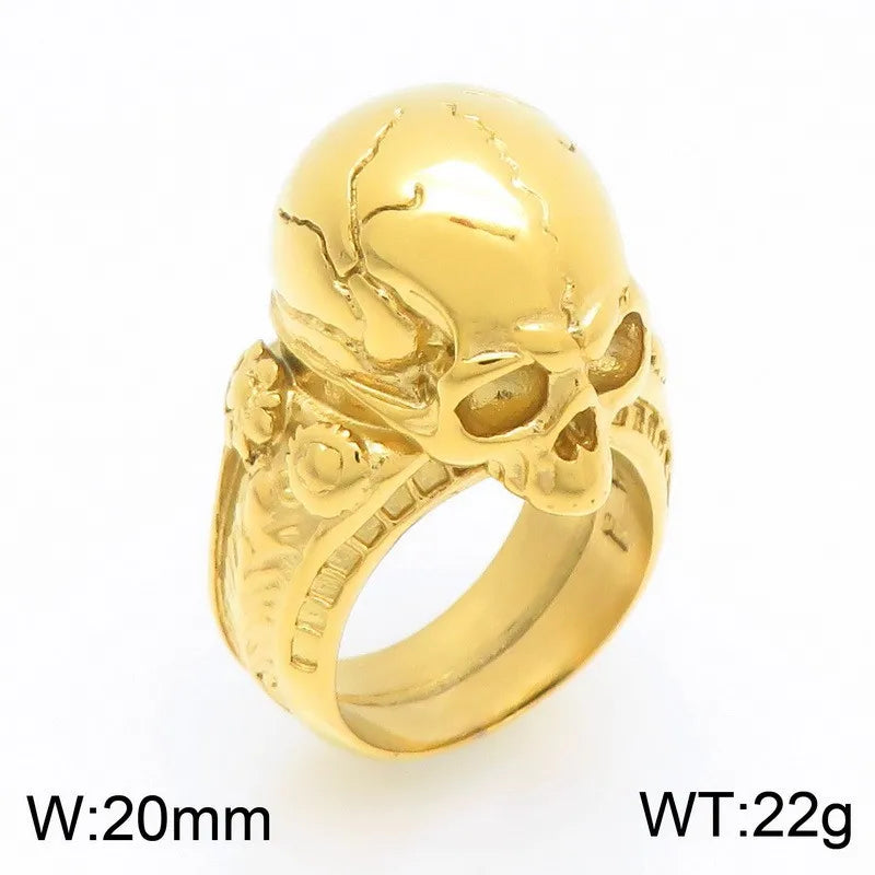 Kalen European American Gothic Skull Ring Punk Retro Dark Cracked Skull Stainless Steel Men Ring Jewelry