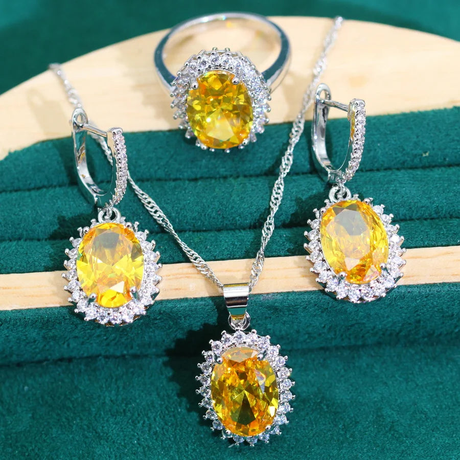 XOTICA AAA 925 Silver Women's Jewelry Set with Zircon Classic Style Wedding Bridal Earrings Necklace Pendant Ring for Party Dating Gift