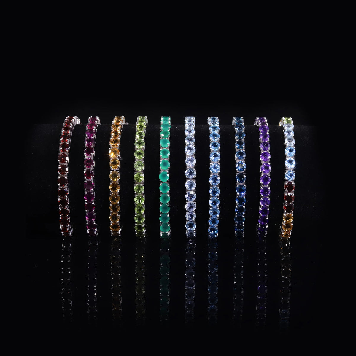 Gemfiori Abiding Custom Round 3mm 4mm 5mm 6mm Natural Green Agate Gemstone Chrysoprase Rhodium Plated 925 Silver Tennis Bracelet