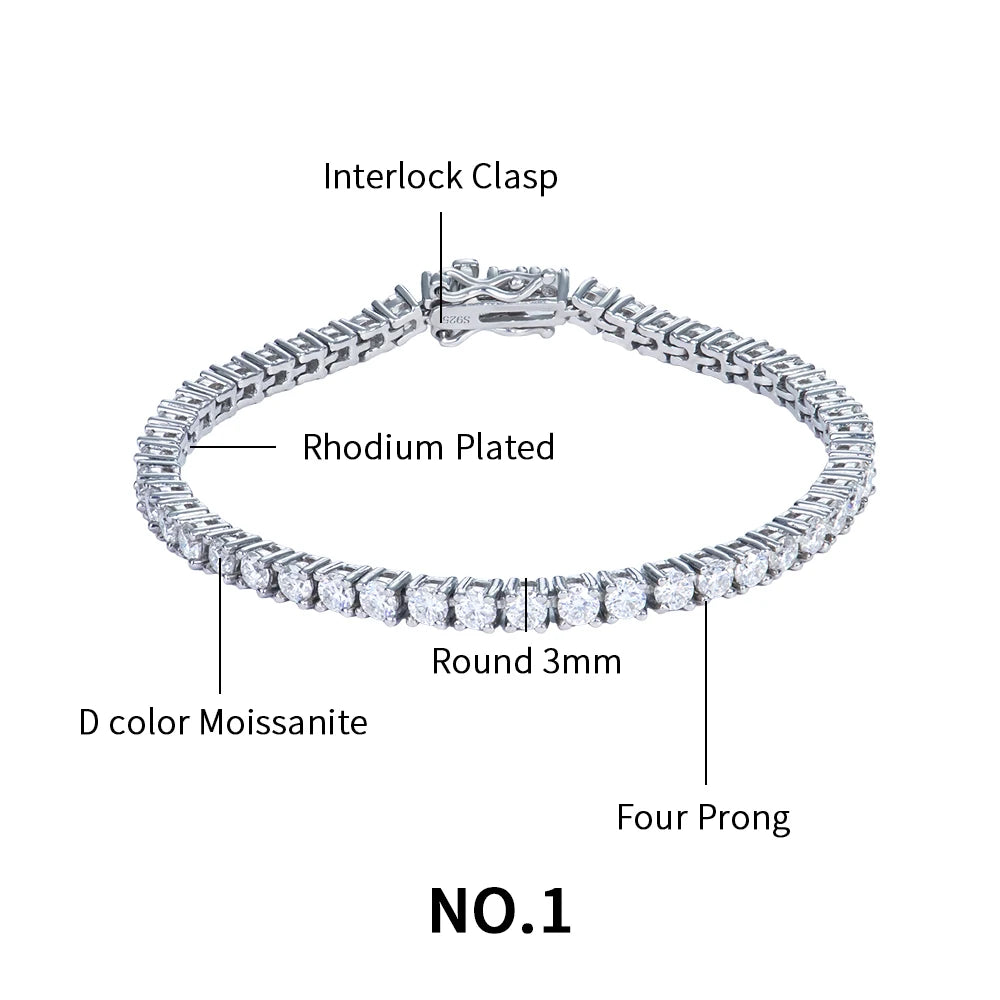 Wholesale Custom Women's Designer Gemstone Luxury 925  Silver Lab Grown Diamond Moissanite Cubic Zirconia Tennis Bracelet
