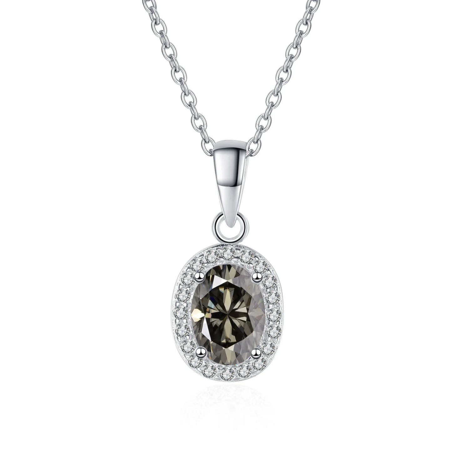 Fine Jewelry 925 Sterling Silver Bezel Set Oval Cut 3 Carat Colorful Moissanite Diamond Halo Pendant Necklaces Women