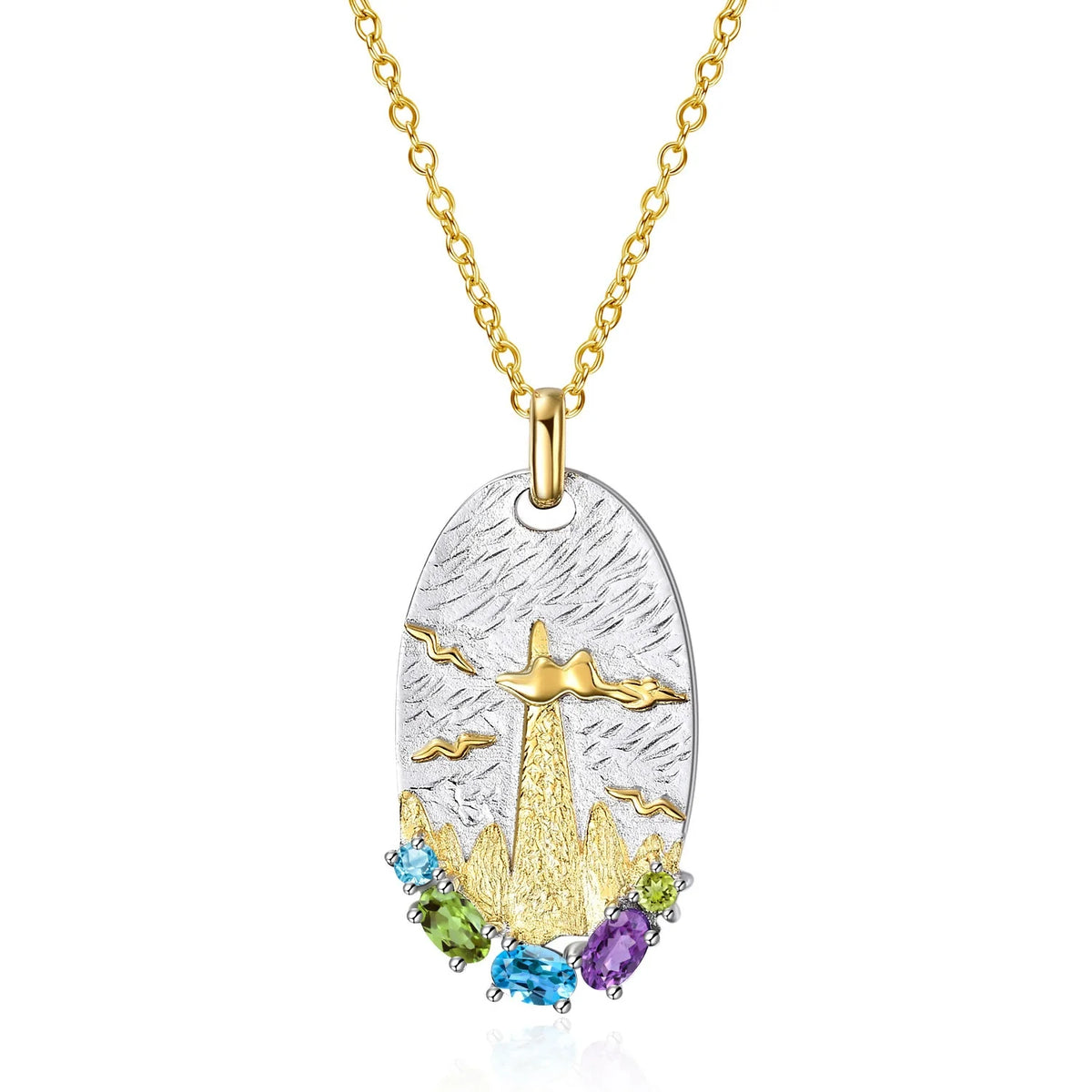 ArtistA C7927 Jewellery Manufacturer Mix Gemstone Peridot Blue Topaz Amethyst 925 Sterling Silver Set Men Women