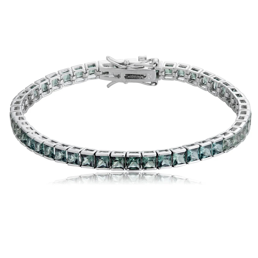 Gemfiori Unisex Rainbow Color Bracelets Silver S925 Tennis Bracelet Chain 3mm Princess Cut Fine Jewelry Party Gift for Her Wedding