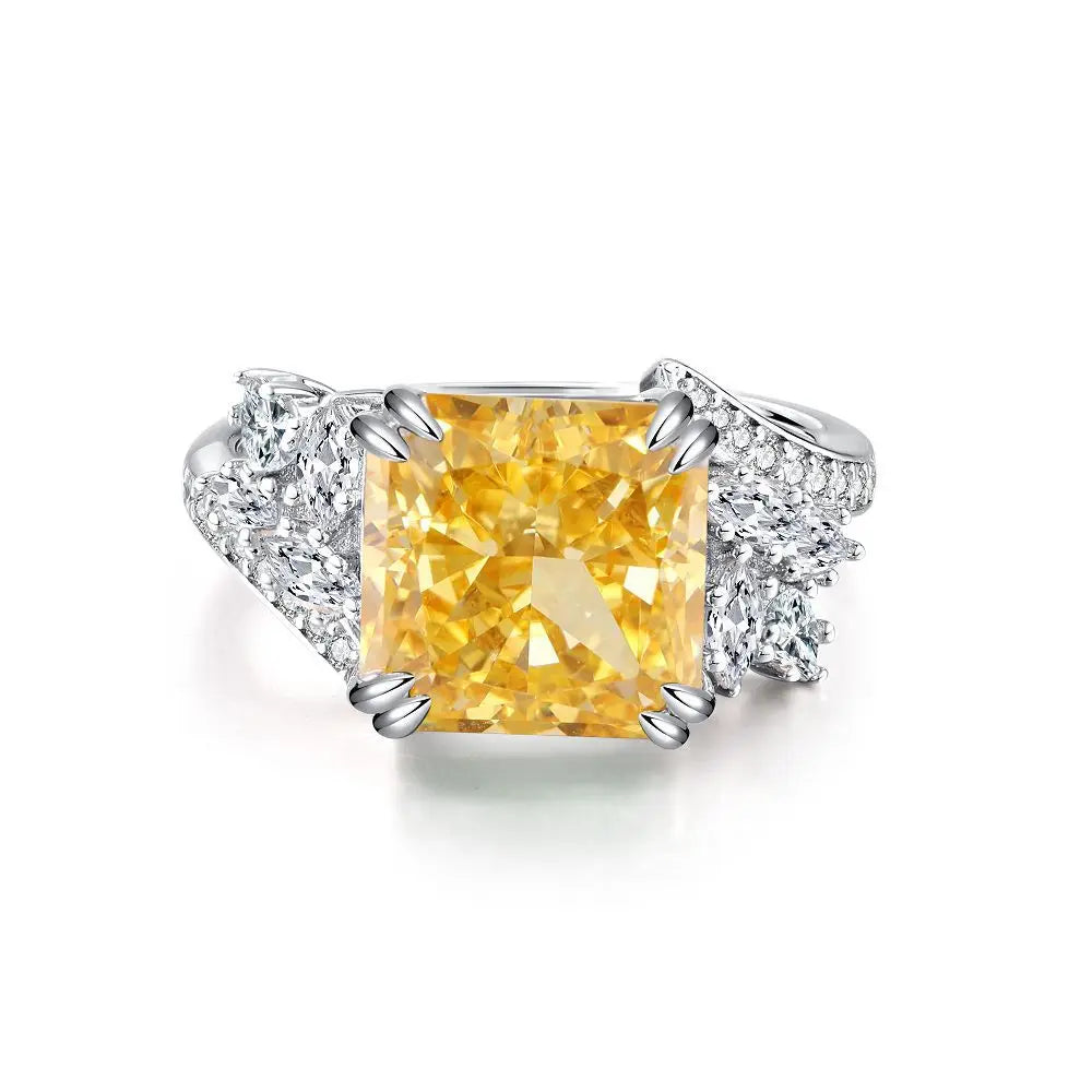 Trendy 925 Sterling Silver 5A 8A Yellow Cubic Zirconia Ring for Women Engagement Promise Bride Rings Customized Jewelry Supplies