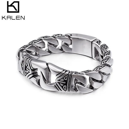 KALEN Men Punk Jewelry Stainless Steel Trendy Cuff Cuban Chain Bracelets