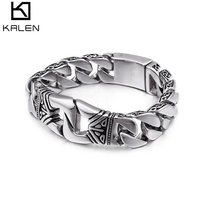 KALEN Men Punk Jewelry Stainless Steel Trendy Cuff Cuban Chain Bracelets