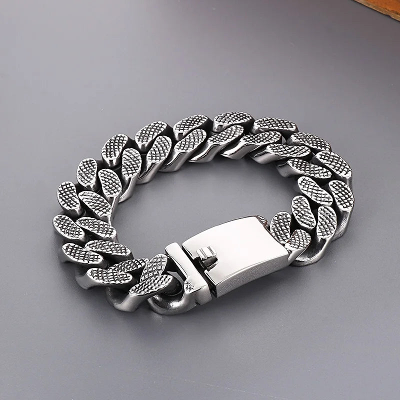 REBEL Trendy Fine Jewelry Fashion Bracelets Men Stainless Steel Tire Mark Cuban Links Bangle Bracelet