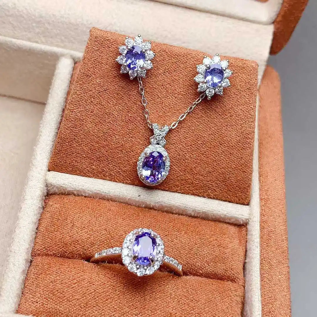TrendyFashion Designer Luxury Silver 3-Piece Jewelry Set Necklace Earrings Ring for Women Wedding Engagement Gift