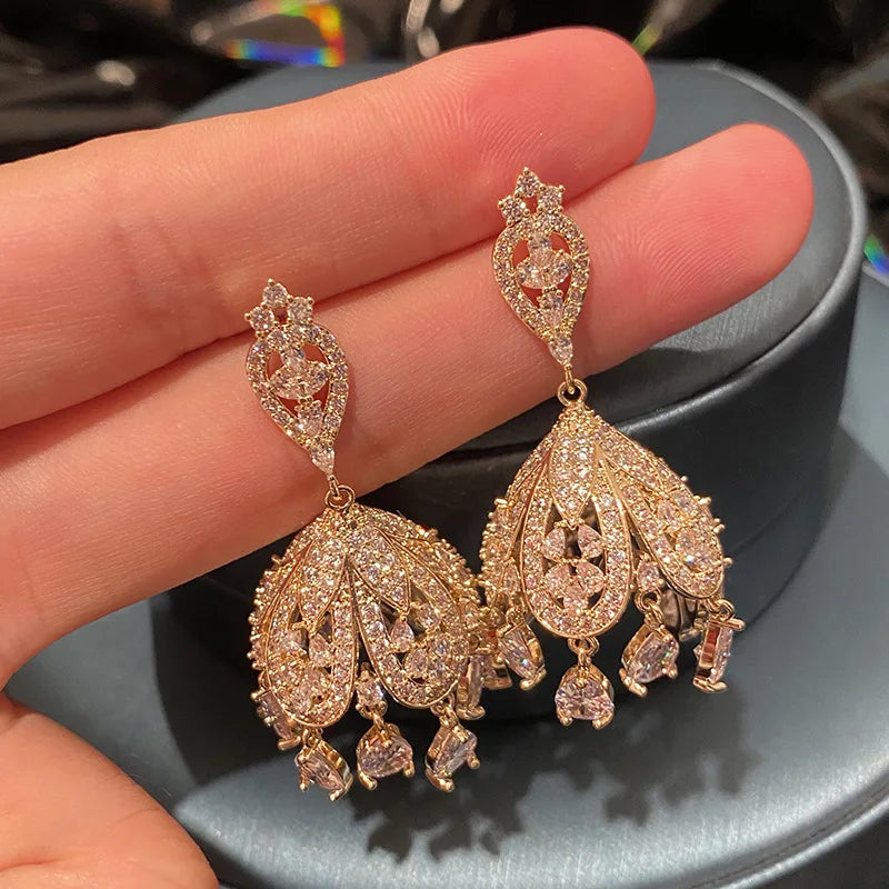 Lantern Palace Lady Statement Jewelry Women Boho Bohemia Kundan Jhumka Indian Gold Dangling Tassel Stud Earrings for Women
