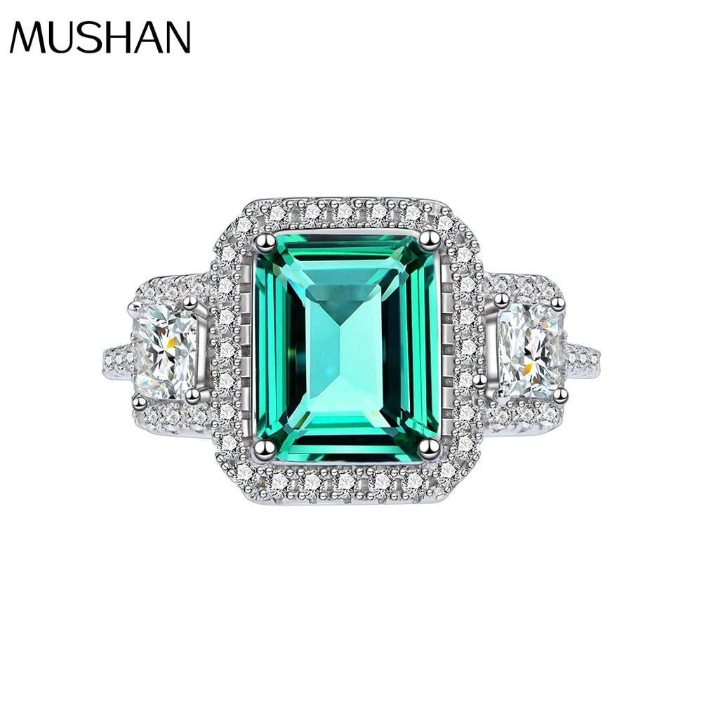 MuShan Jewelry Factory HCD Gemstones Emerald Ring Band 925 Sterling Silver Ring 8 * 10 Emerald Cut HCD Stones Ring Jewelry