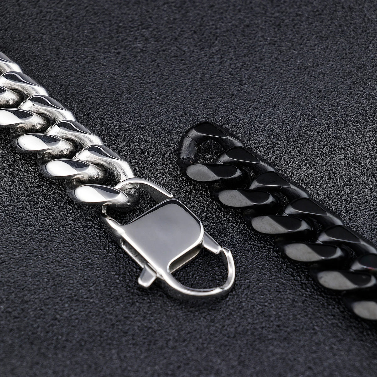 REBEL Custom LOGO Stainless Steel 14mm Black Rainbow Color Big Curb Cuban Miami Cuban Chain Bracelet for Men