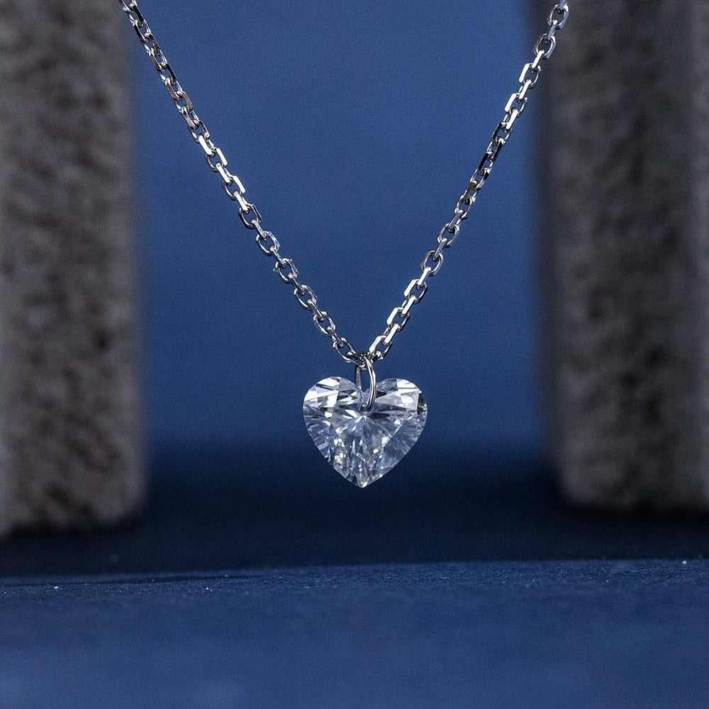 Gemfiori MSN-956 9k with 1ct Loose Heart Lab Grown Diamond Pendant Necklace for Woman Custom Jewelry Valentine's Gift for Girlfriend