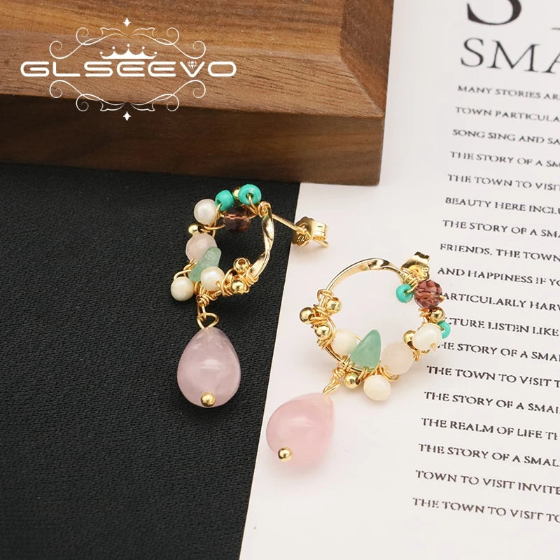 Trendy Pink Water Drop Pearl Earring Round Twine Korean Style Woman Ear Rings Vintage Jewelry Wedding Lady Gift