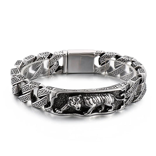 KALEN Vintage 22cm Silver/Gold Stainless Steel Tiger Pattern Link Bracelets