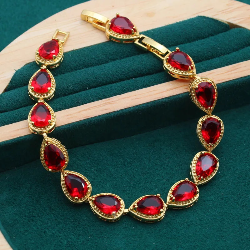 XOTICA 18K Gold Women's Accessories Water Drop Zircon Beaded Bracelets and Trendy Alloy Jewelry Set Perfect Wedding Gift