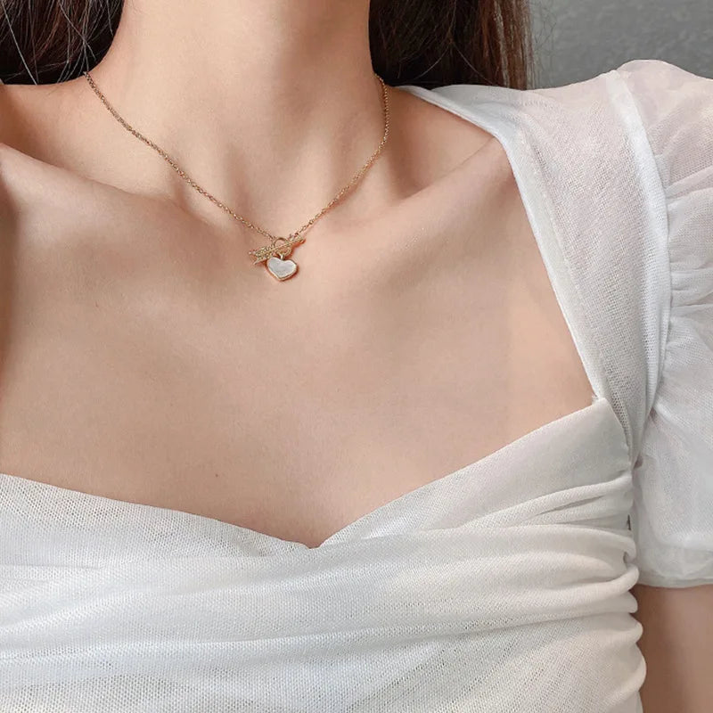 Heart-Piercing Niche Trendy Romantic Zinc Alloy Bamboo Necklace Cool-Girl Style Minimalist Elegant Geometric Heart Choker