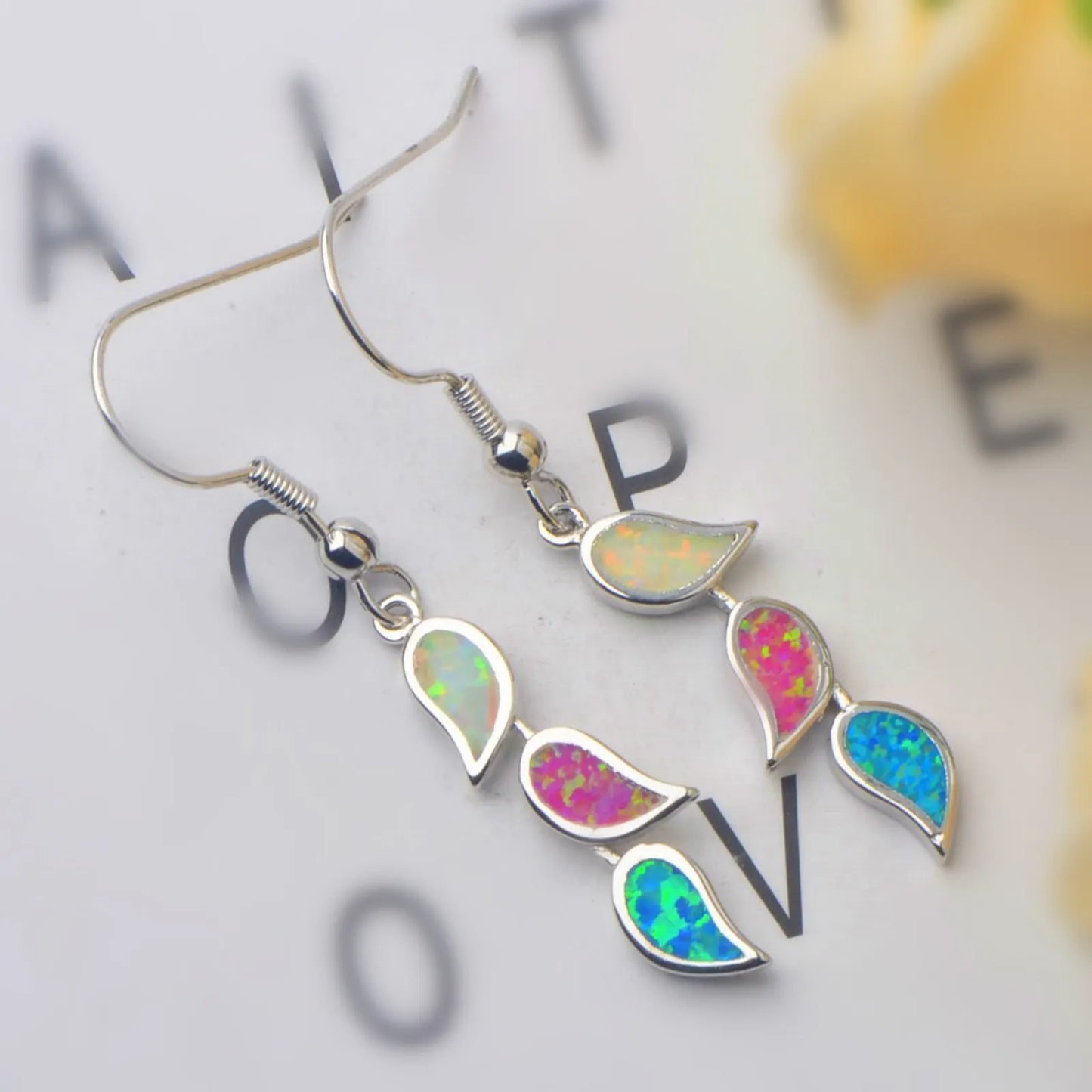 Gradient Leaf Opal Drop Earrings - Iridescent Multi-Color Opal Leaf Design | Nature-Inspired Jewelry Bulk Gifts