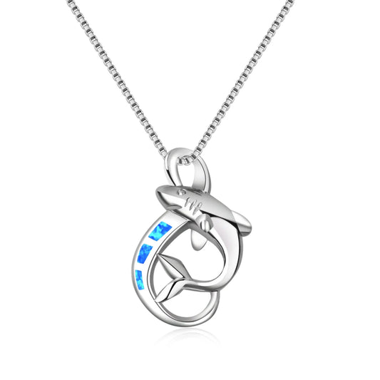 TikTok INS Wind Hawaii Beach Explosion Brass Opal Shark Pendant Necklace Cute Style Children's Wholesale Inlaid Charms
