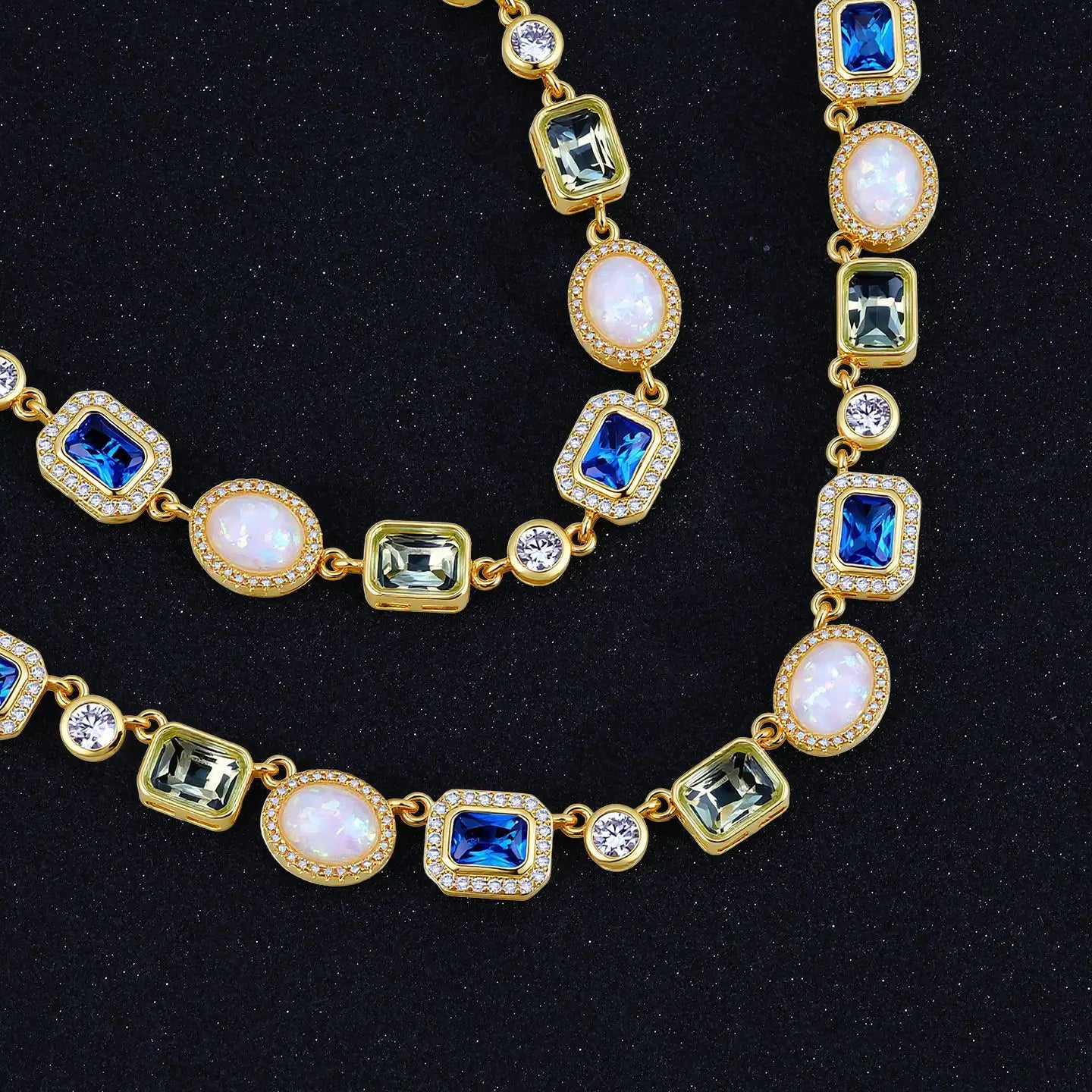 Luxury Blue Zircon Gemstone Tennis Necklace Fashion Hip Hop Jewelry Necklace Choker Necklace