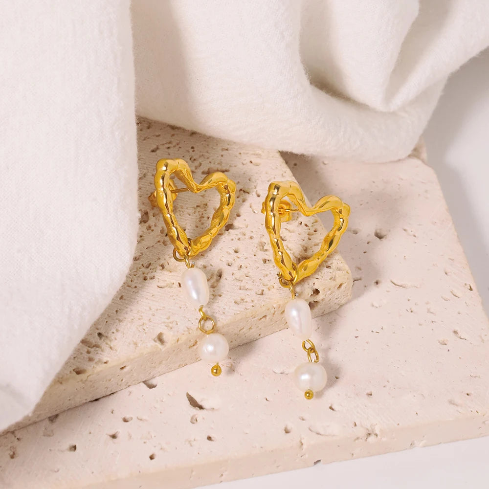 Vintage Stainless Steel Love Pearl Earrings18K Gold Plated Drop Earrings Drop Earrings Jewelry Women Exquisite Wedding Gift