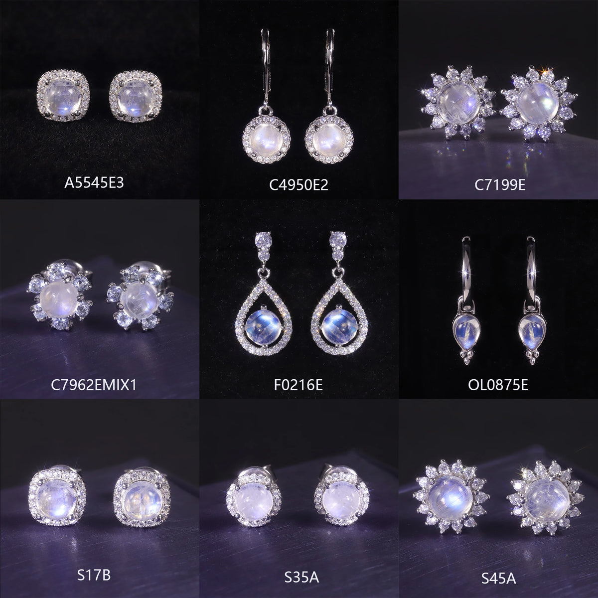 ArtistA F0216 Abiding High Quality Natural Gemstone Moonstone 925 Sterling Silver Zircon Women Luxury Drop Stud Earrings