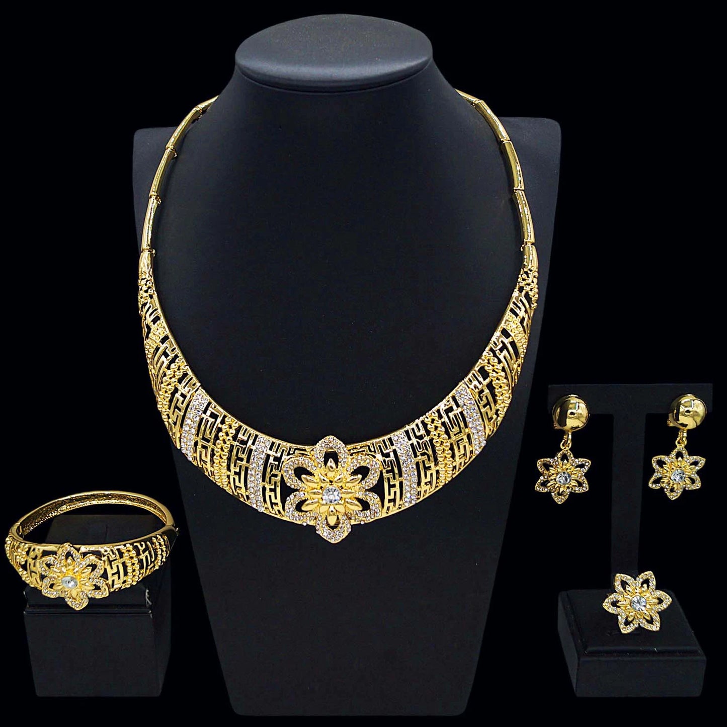 Zhuerrui Diamond Gold-Plated Jewelry Set Fashion Luxurious Atmosphere Exquisite Dubai Style High-Grade Women's PartyHY14041509