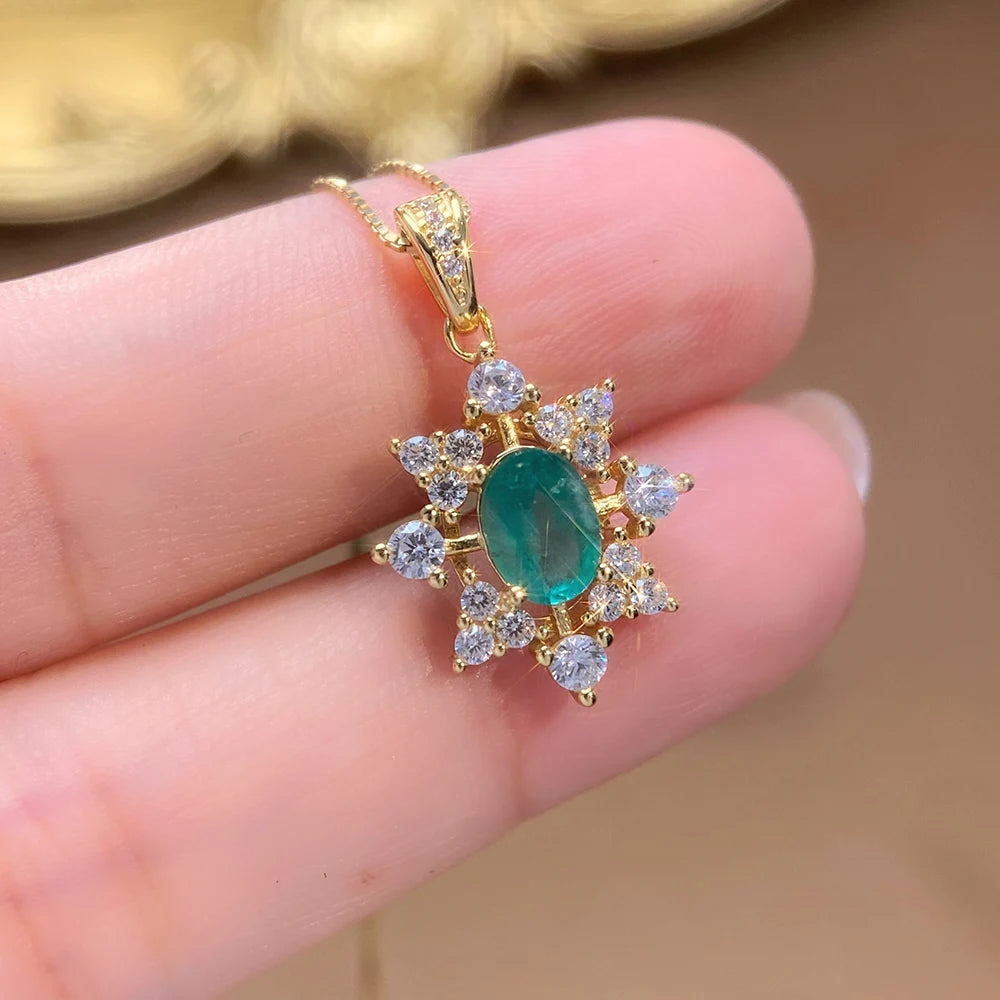 Gioiellieri Hot Popular Vintage 925 Silver EmeraldOval Cut Pendant Necklace New Fashion Classic Style Gold Plated Unisex Gift