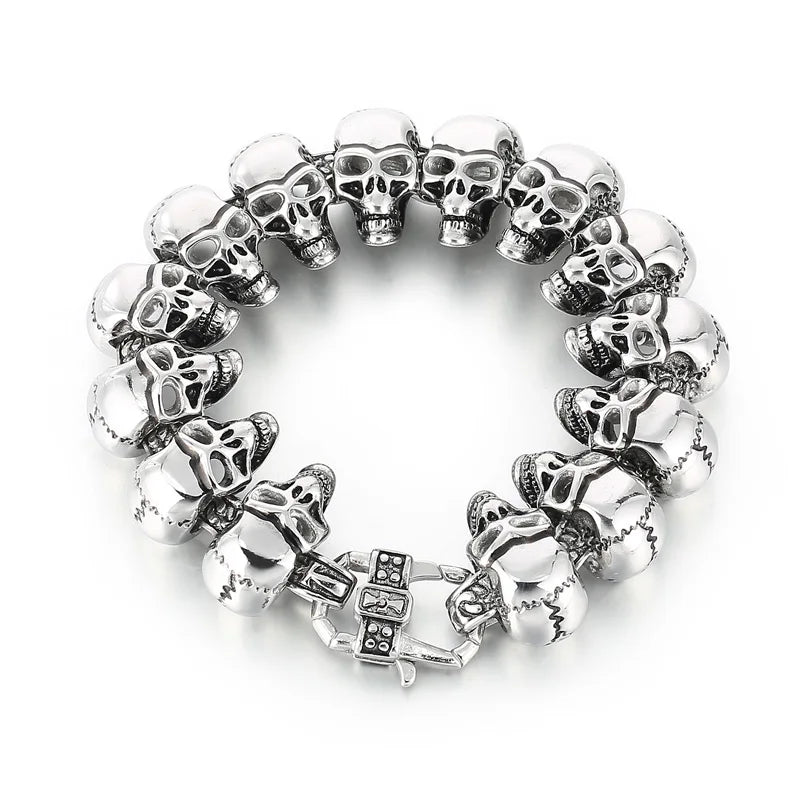 REBEL Punk Skull Links Bracelet & Necklace Set – Silver