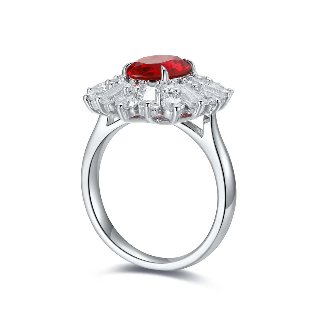 Gemfiori Anster Lab Created Ruby Women Ring S925 Sterling Silver Lab Made Diamonds and Ring