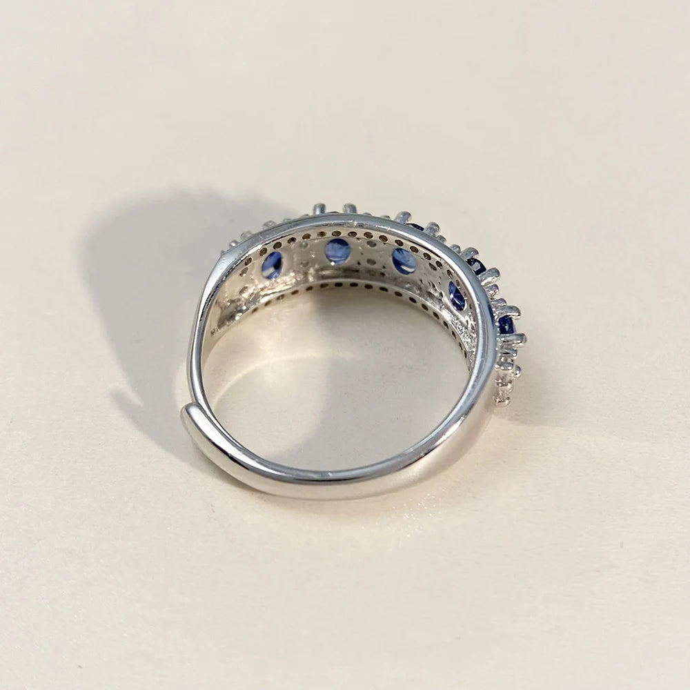 Gioiellieri Blue Sapphire Row Ring with Natural Multi Stone for Women S925 Sterling Silver Fine Jewelry Eternity Cluster Ring Gift Idea Her