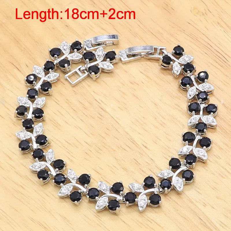 XOTICA Black Freshwater Pearl Sterling Silver Classic Bridal Jewelry Sets for Women Earrings Necklace Pendant Ring Bracelet Wedding