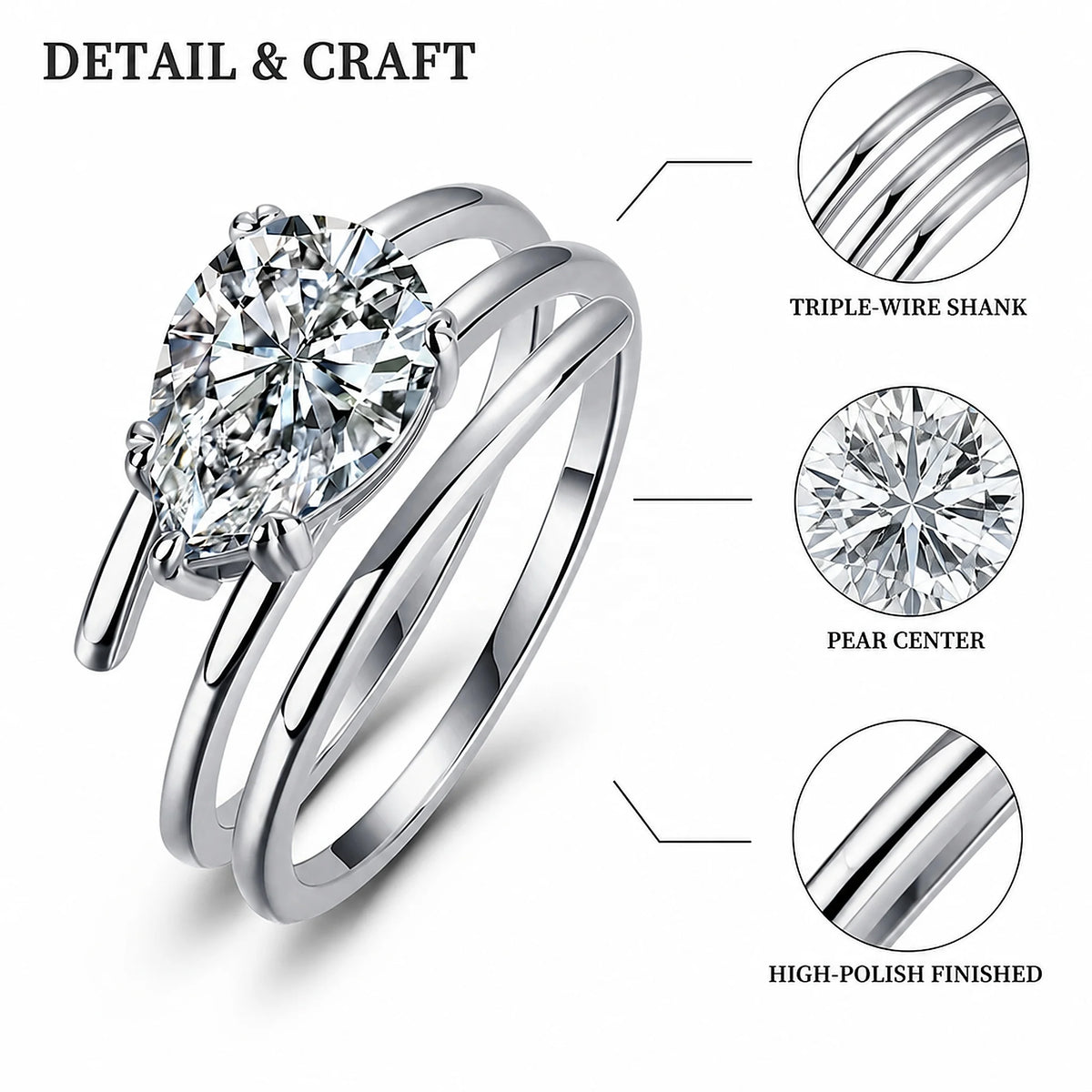 Gioiellieri IGI Certified Trendy Pear Cut Lab Grown Diamond Ring 2CT D VVS1 Solitaire With Plain Band 9K 10K 14K 18K Gold Women Fine Jewelry