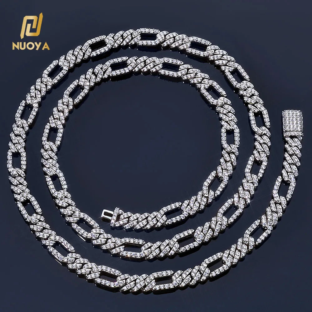 BiG-BOSS NUOYA New Arrival 7mm Figaro Necklace Iced Out Cubic Zirconia Stones Cuban Link Style Hip Hop Chain Jewelry