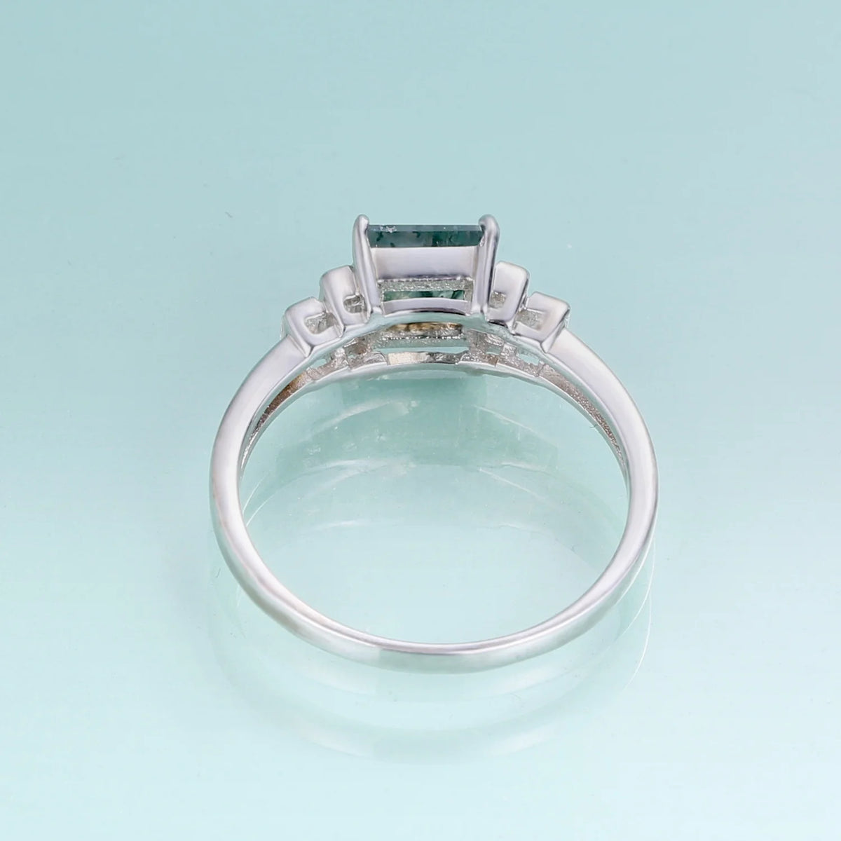 ArtistA F0343 Abiding Five Stone Design 925 Sterling Silver Princess Cut 6x6mm Natural Moss Agate Square Shape Engagement Ring