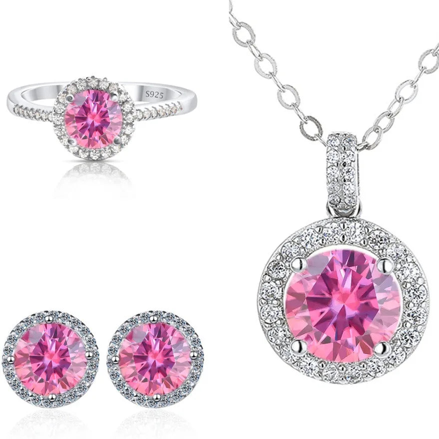 SPECIAL OFFER -REDheart Color Moissanite Party Jewelry Set for Women Necklace Ring Earrings S925 Sterling Silver with GRA Certificate