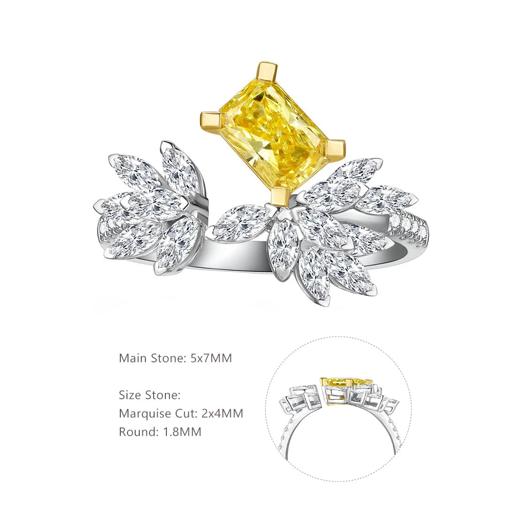 ArtistA Abiding Bespoke Open Ring Yellow & White Moissanite 925 Sterling Silver Fancy Marquise & Radiant Cut Adjustable Ring for Ladies