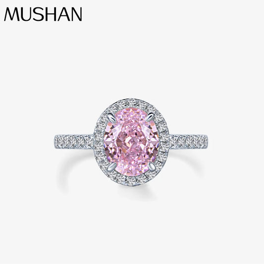 MuShan Jewelry Factory 2026 New 2 Carat 7*9 Ice Flower Cut High Carbon Diamond Light Luxury Diamond Pink Ring S925 Silver