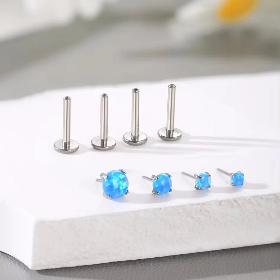 G23 Titanium Threadless Labret Monore Claw Opal Tragus Helix Stud Earrings Push-in Lip Cartilage Jewelry Children's