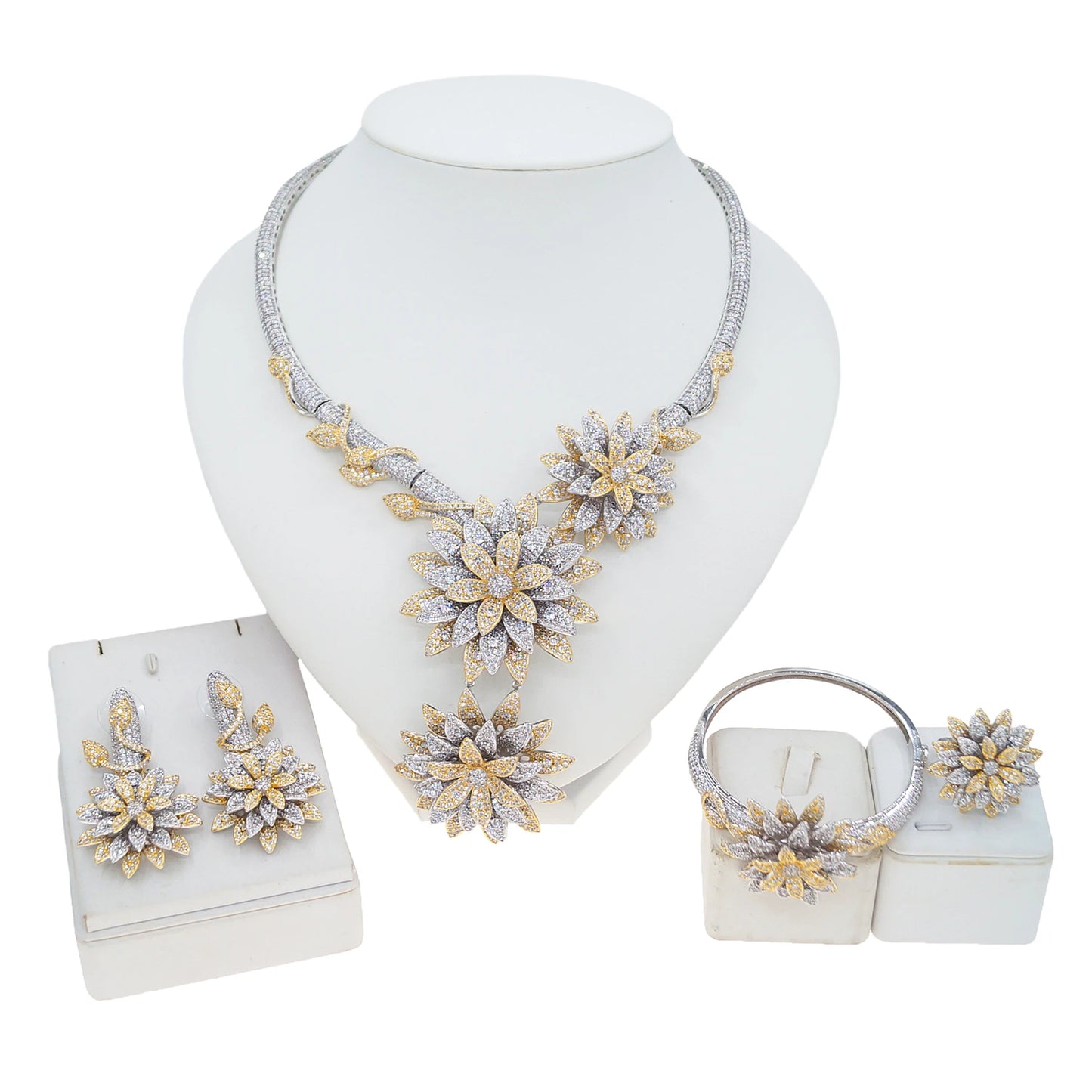 Zhuerrui Exquisite Charm Jewelry 4-piece Dubai Luxury Craft Diamond-set Flowers Dazzling and Touching Wedding GiftHZ24008232