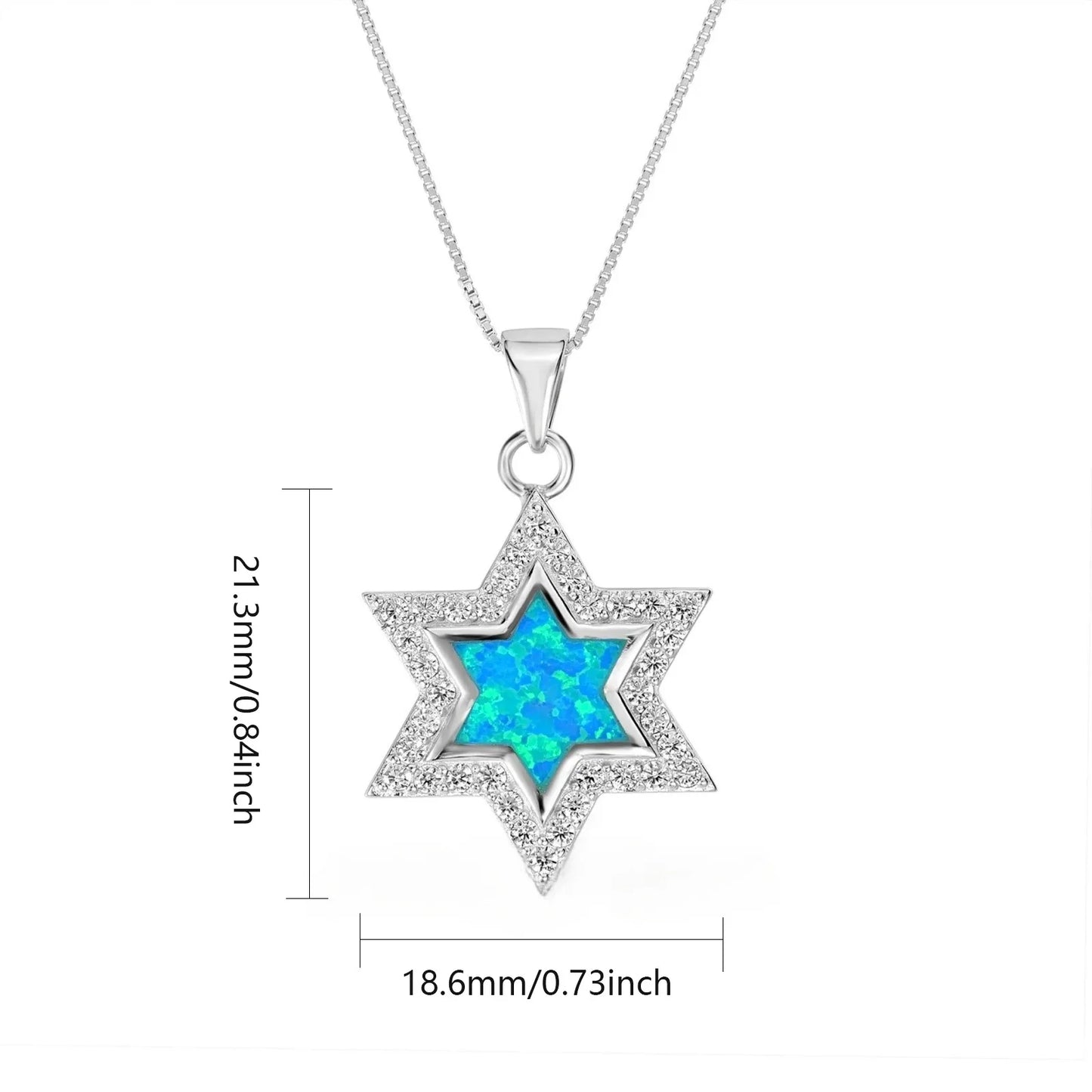 Aobao Women's Fashionable Brass Silver Plated Opal Necklace Blue Hexagonal Star Pendant Clavicle Box Chain Vintage Style Charm