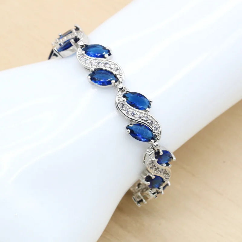 XOTICA Silver Jewelry for Women Royal Blue Zircon Necklace Earrings Bracelet Ring Sets for Wedding Parties and Gifts