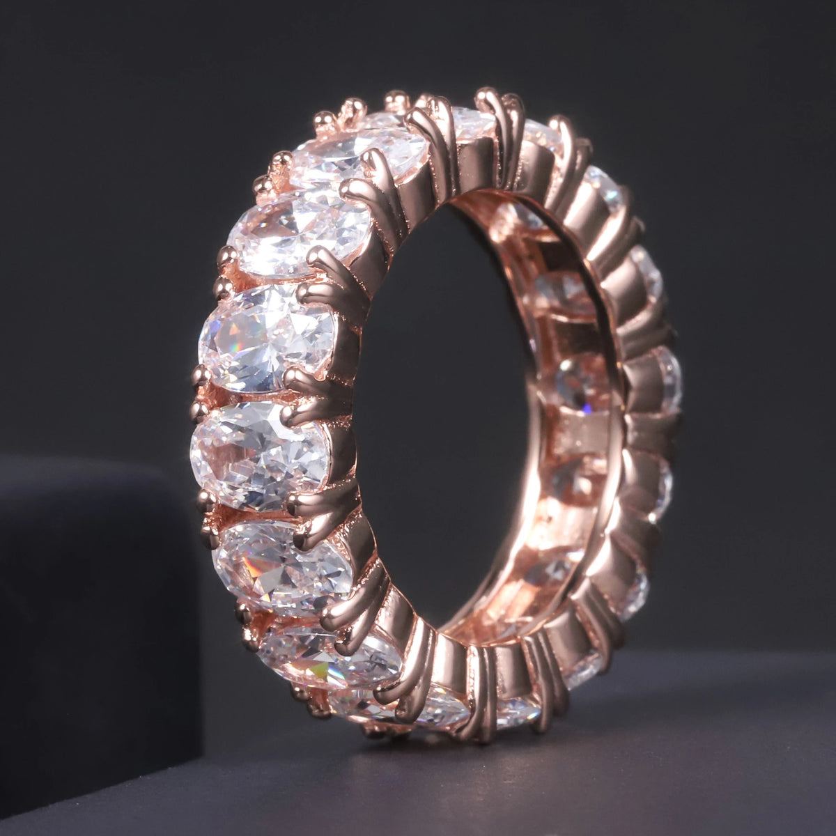 ArtistA C7530 Abiding Oval 4*6MM Colored Gemstone Eternity Band Glass Blue Sapphire Emerald Cubic Zirconia 925 Silver Band Ring