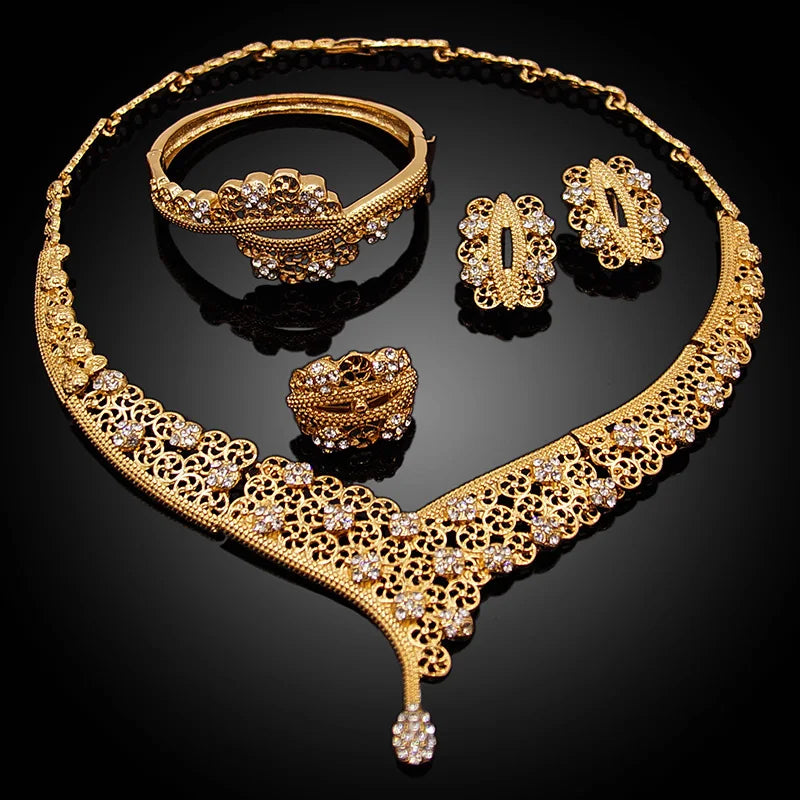 Zhuerrui Choking Necklace Bracelet Earrings Ring Jewelry Set Brazilian Gold Luxury Jewelry Set Gold Plated Jewelry SetHD20072214