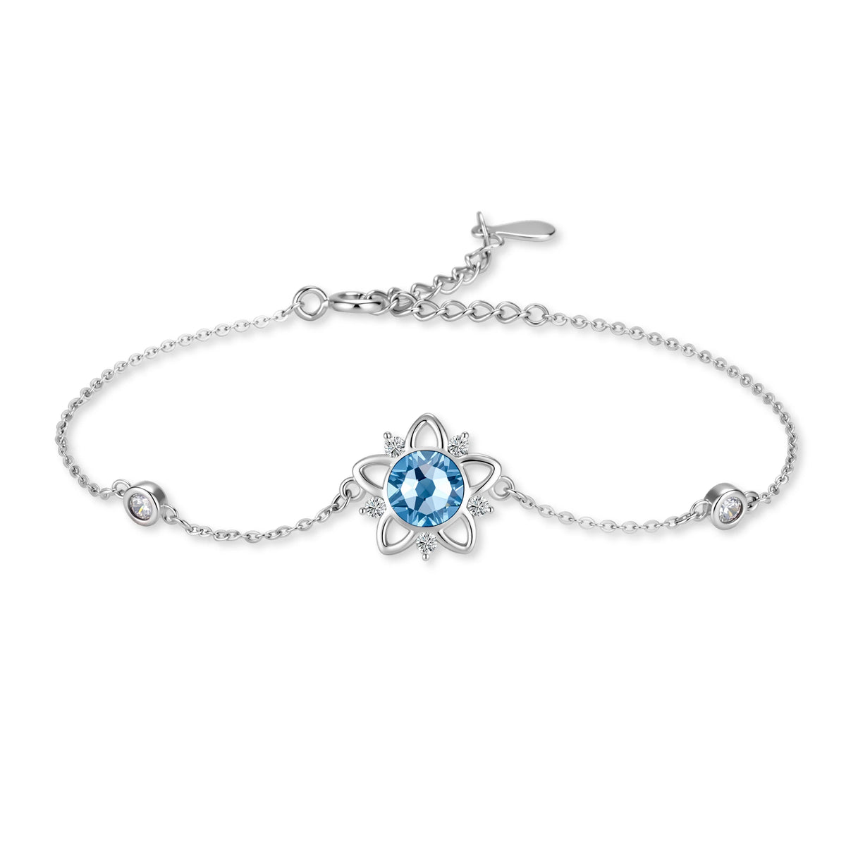 S&S Blue Crystal Star 925 Silver Jewellery Set | Rhodium Plated Necklace, Earrings, Bracelet & Ring | S&S Collection