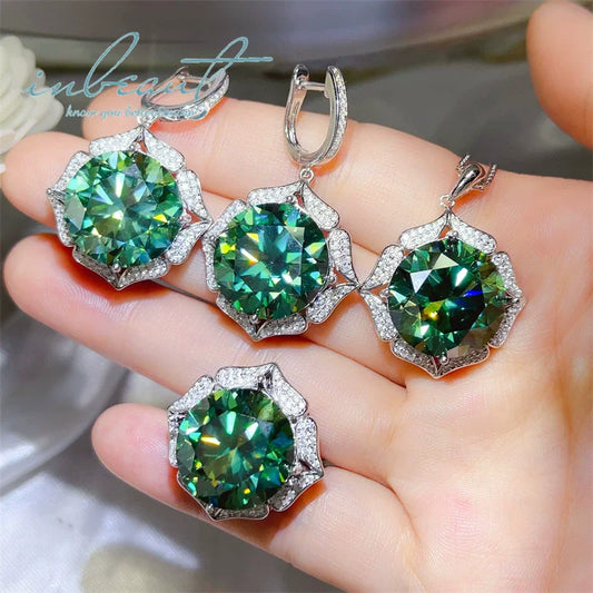 S&S 30ct Green Moissanite 925 Silver Bridal Jewellery Set | Ring, Earrings & Necklace | S&S Collection